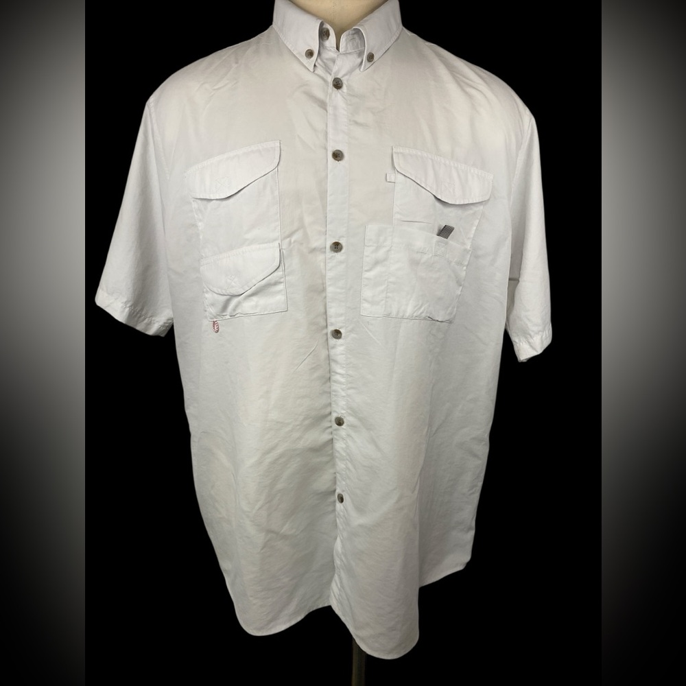 Unbranded White Short Sleeve Button-Up Vented Fishing Shirt Men’s 3XL